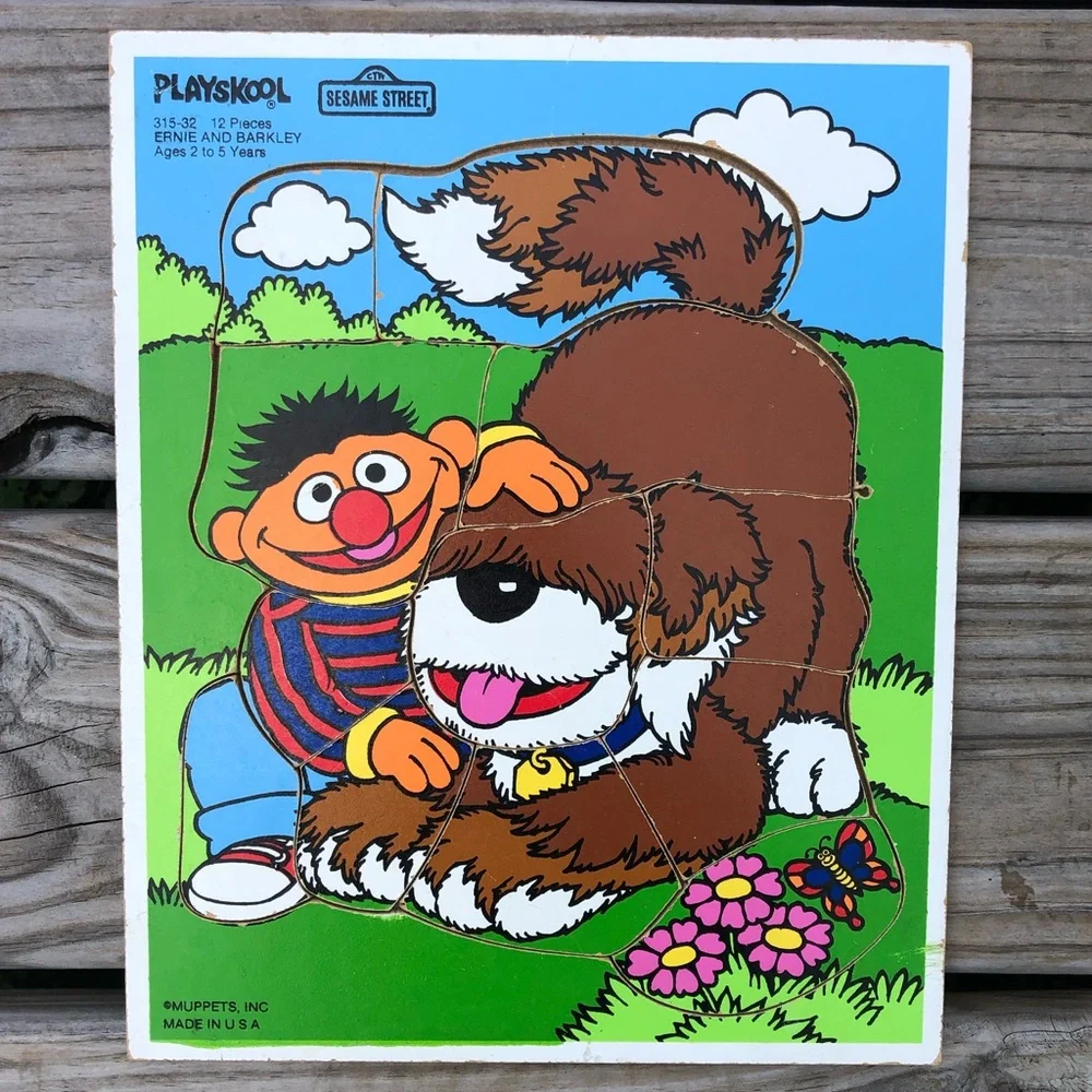 - Vintage Ernie/Barkley Playskool Wooden Puzzle! EUC!